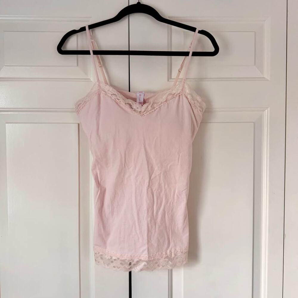 Pink Lace Trim Cami Top Coquette Soft Girl Layering Tank XL